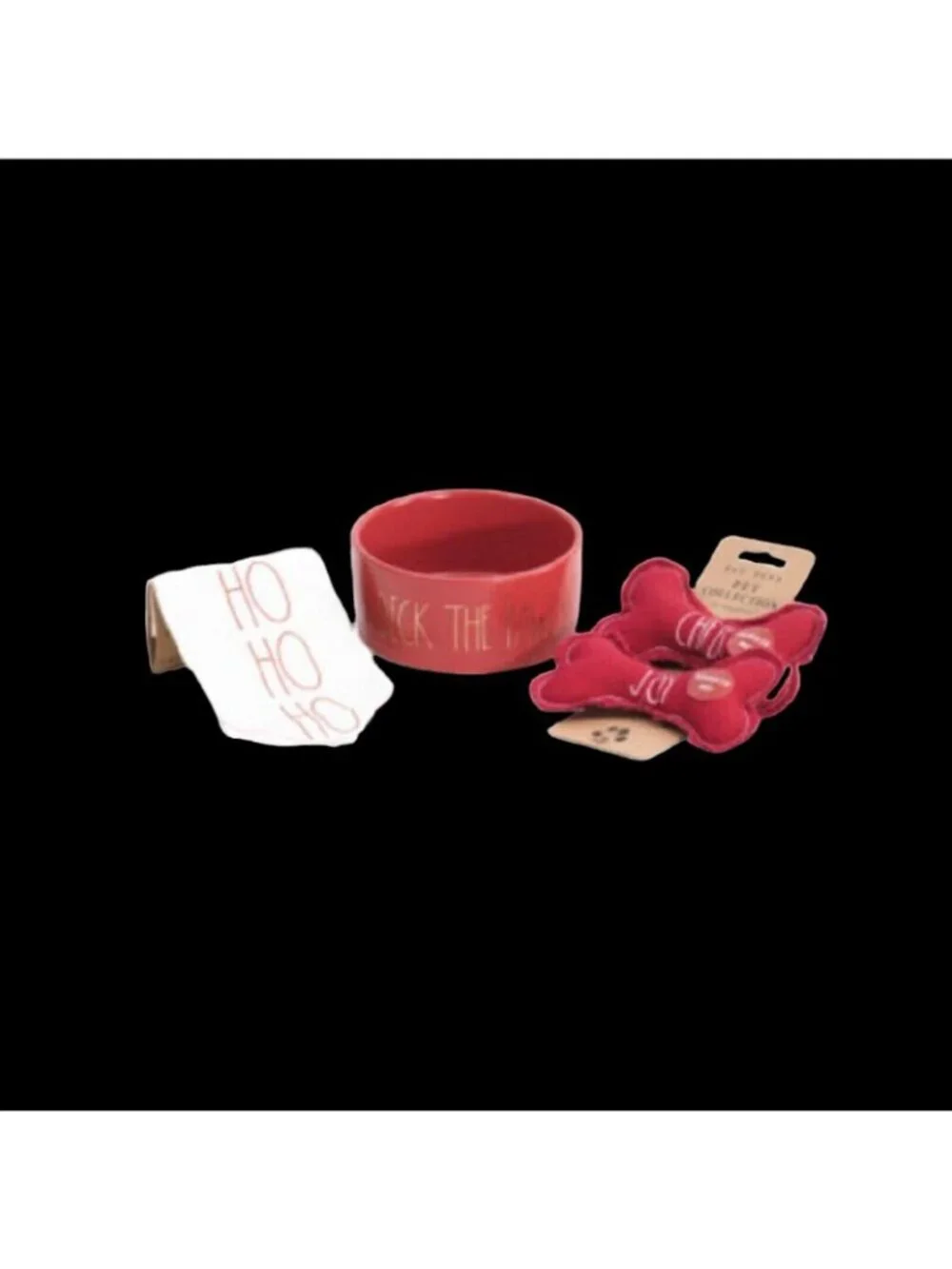 Rae Dunn Dog Toys Set Red Bowl and Bones 